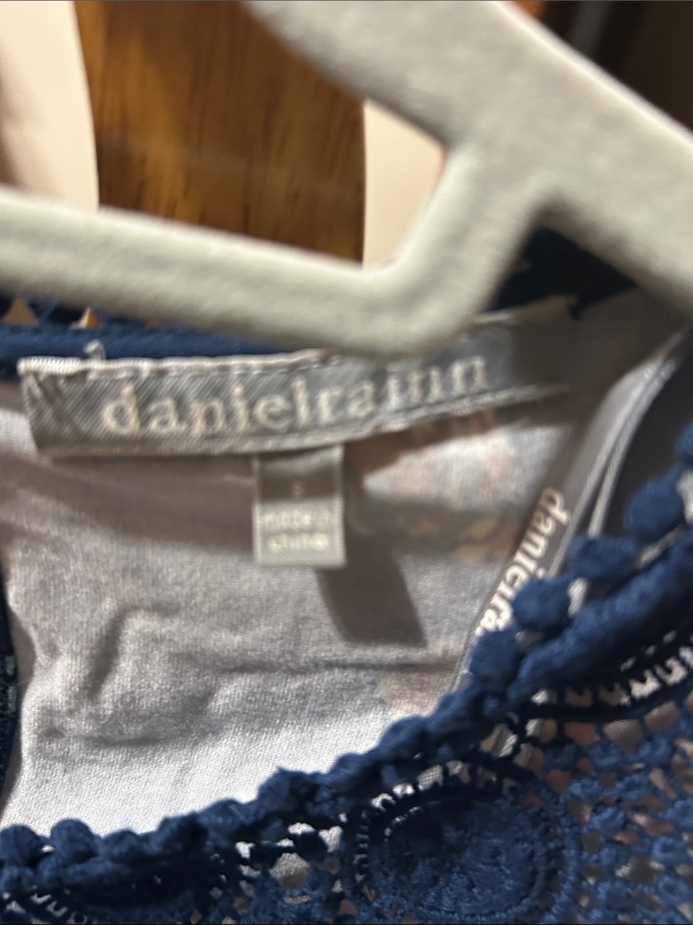 Daniel Rainn Navy Floral Lace-Yoke Pintuck Blouse - Picture 3 of 6